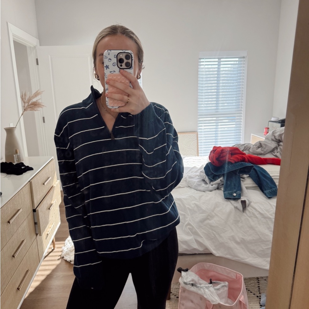 vintage navy quarter zip sweater L - Picture 2 of 14